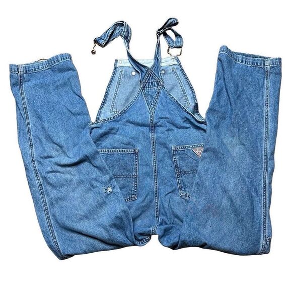Vintage Guess Bib Overalls Light Blue Wash Denim Adjustable Straps USA Made Size - Picture 2 of 4